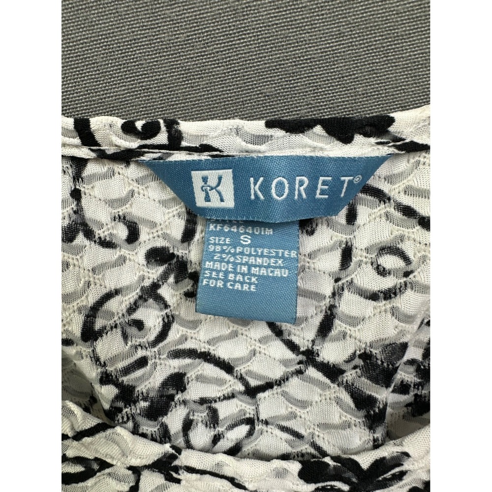 Koret Women's Small Black White Scroll Floral Textured Lace 3/4 Sleeve Knit Top